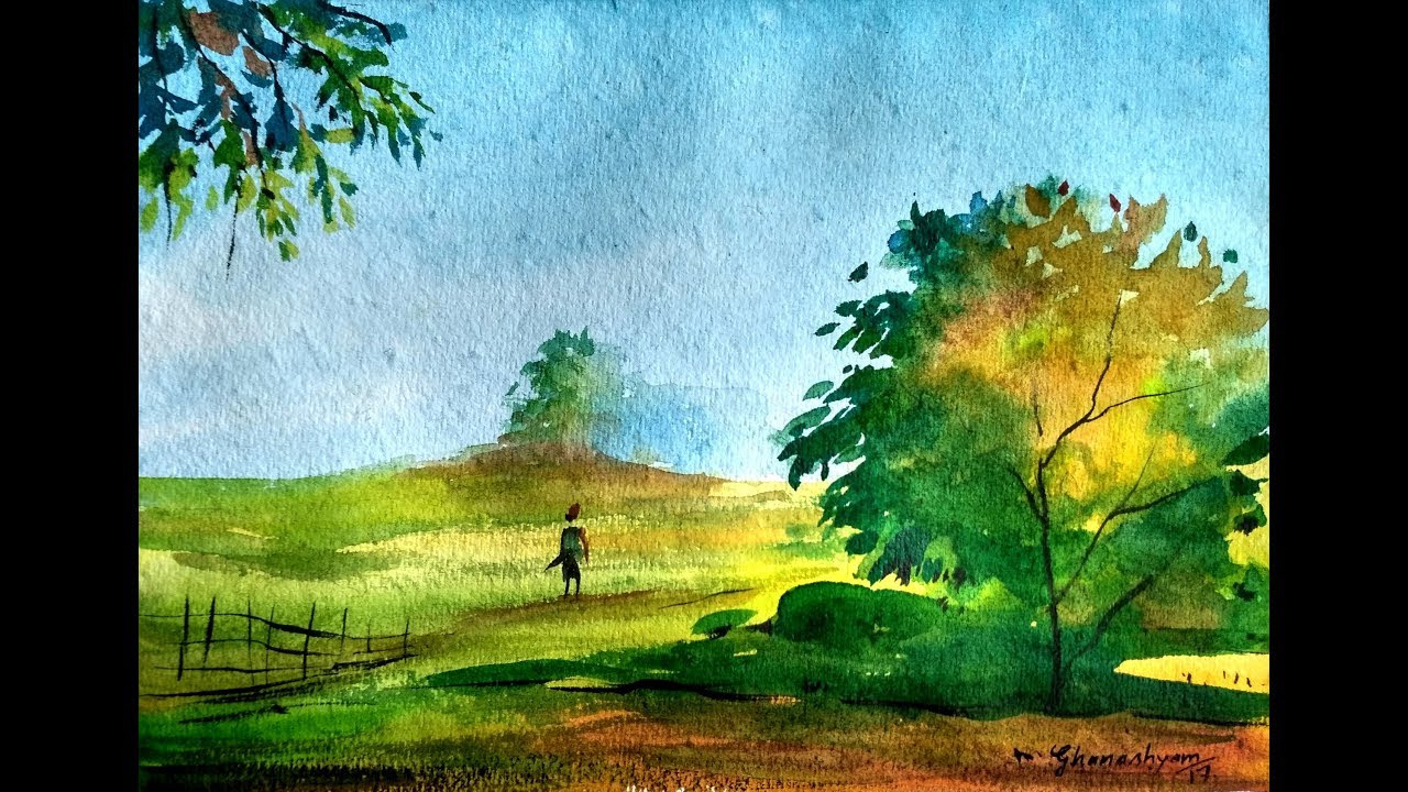 Simple Landscape Paintings
 How to draw simple Landscape Painting in Watercolor