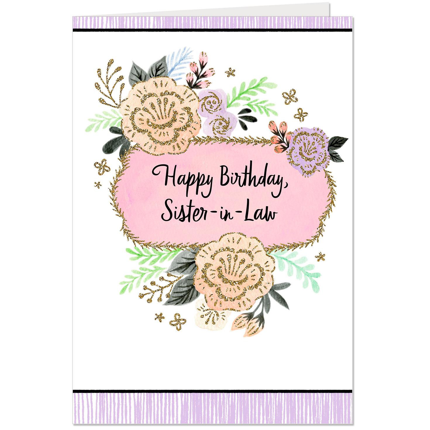 Sister In Law Birthday Card
 Glittery Flowers Birthday Card for Sister in Law