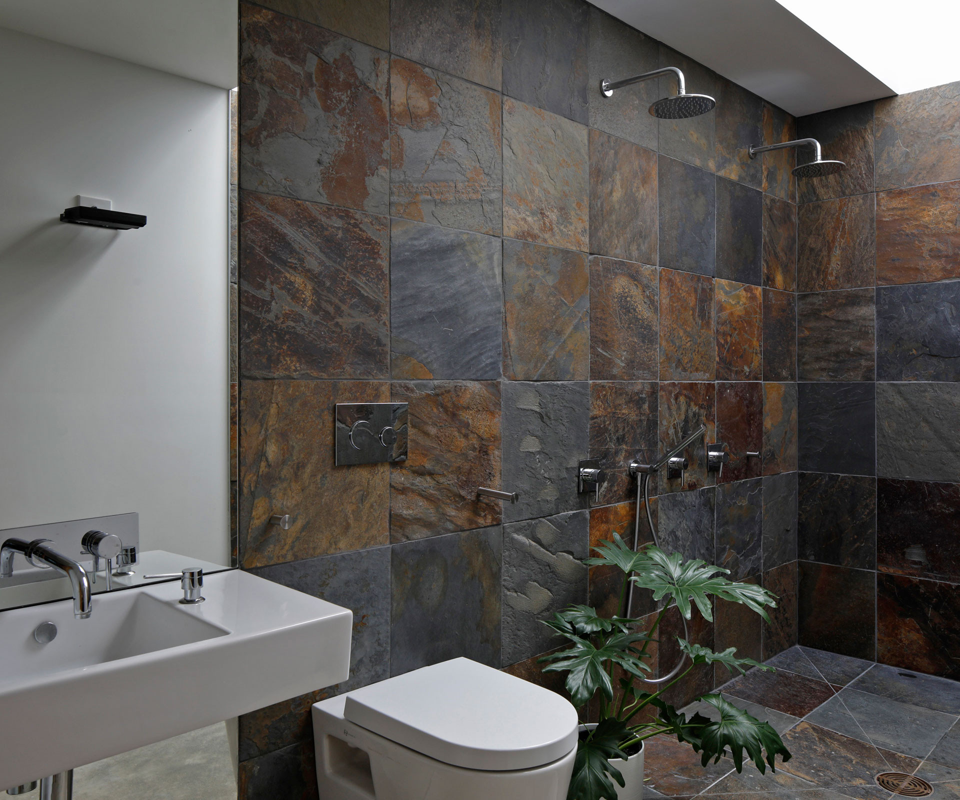 Slate Tile Bathroom
 Slate tiles give this Cambridge bathroom a rustic