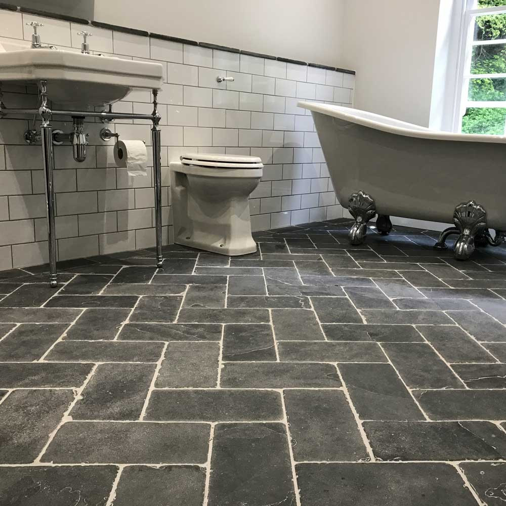 Slate Tile Bathroom
 Slate herringbone grey tiles and flooring