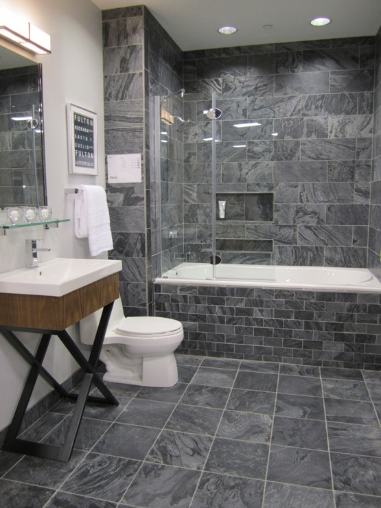 Slate Tile Bathroom
 Polished Slate Tiles Contemporary bathroom Sherwin