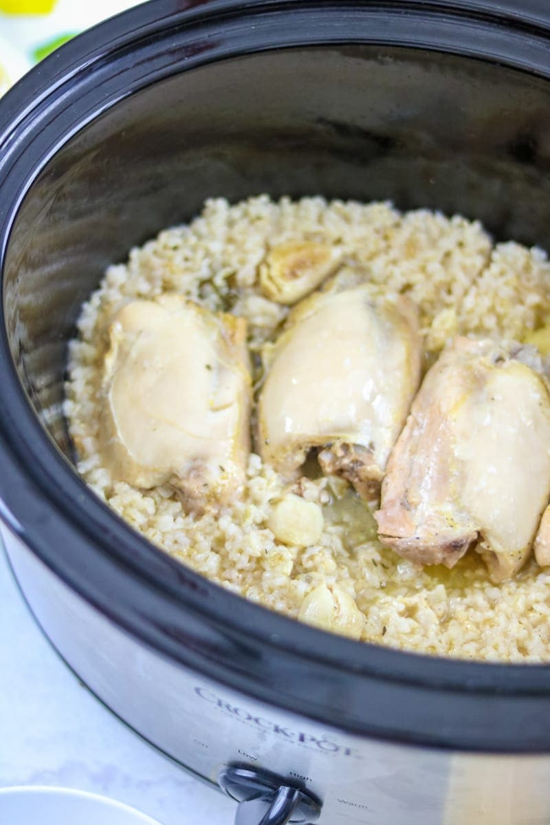 Slow Cooker Chicken Thighs Rice
 Slow Cooker Lemon Garlic Chicken Thighs with Rice