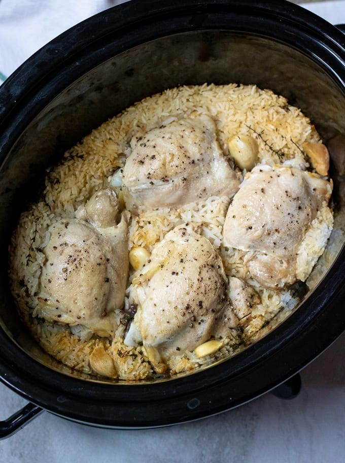 Slow Cooker Chicken Thighs Rice
 Slow Cooker Lemon Garlic Chicken Thighs with Rice