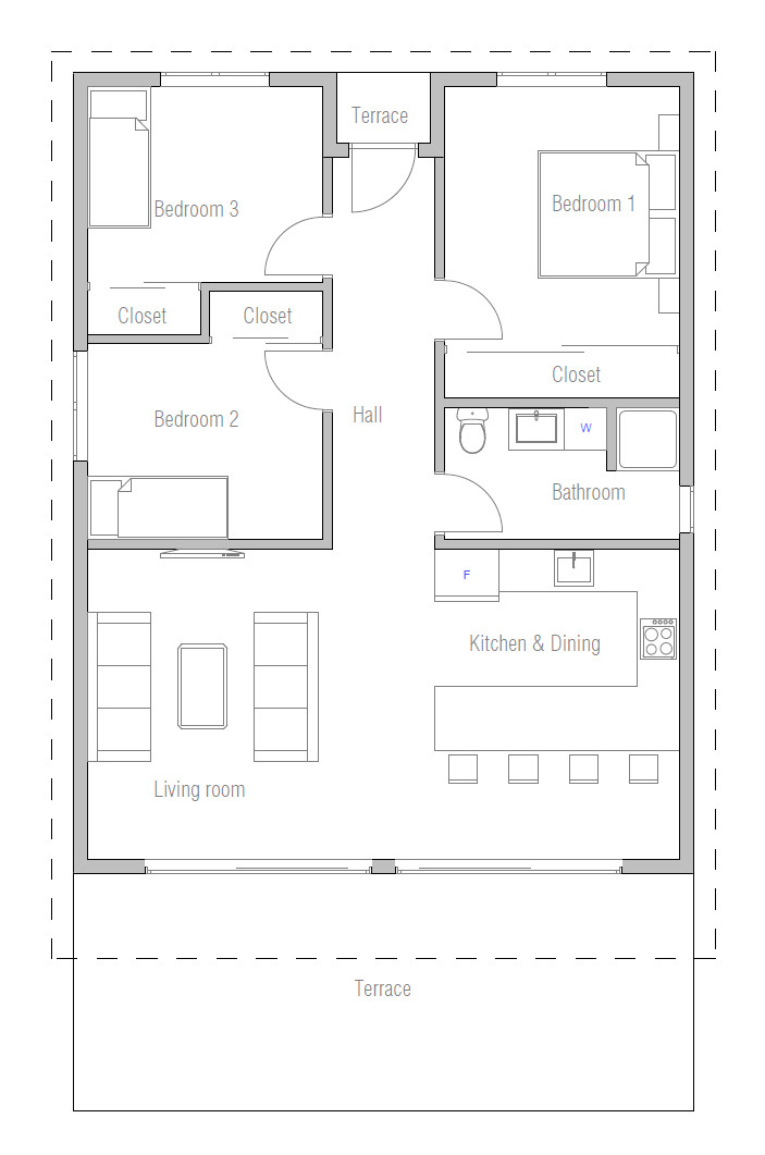 Small 3 Bedroom House Plans
 Affordable home with three bedrooms House Plan