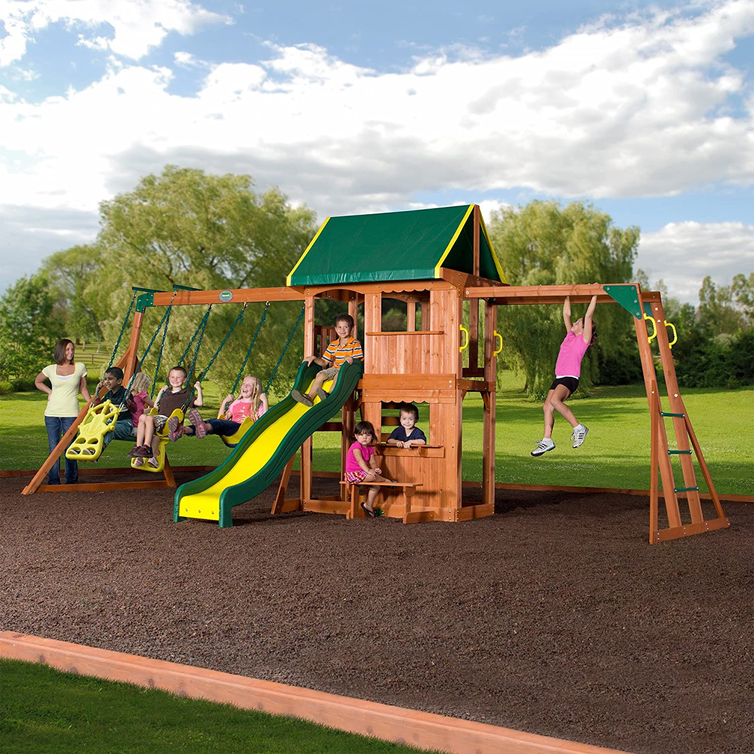 Small Backyard Playground Sets
 Outdoor Cedar Wooden Swing Set Kids Play Center Slide