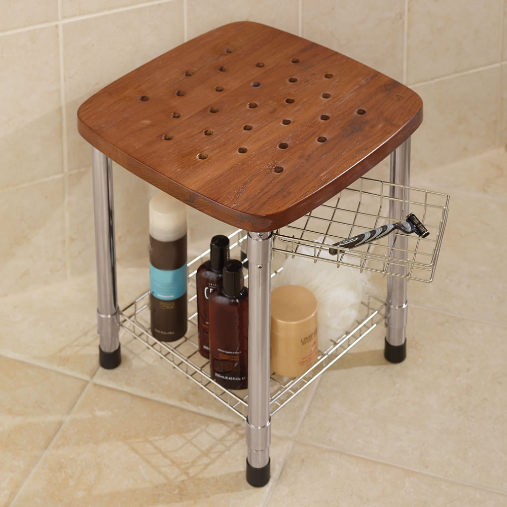 Small Bathroom Chair
 The Better Teak Shower Stool Hammacher Schlemmer