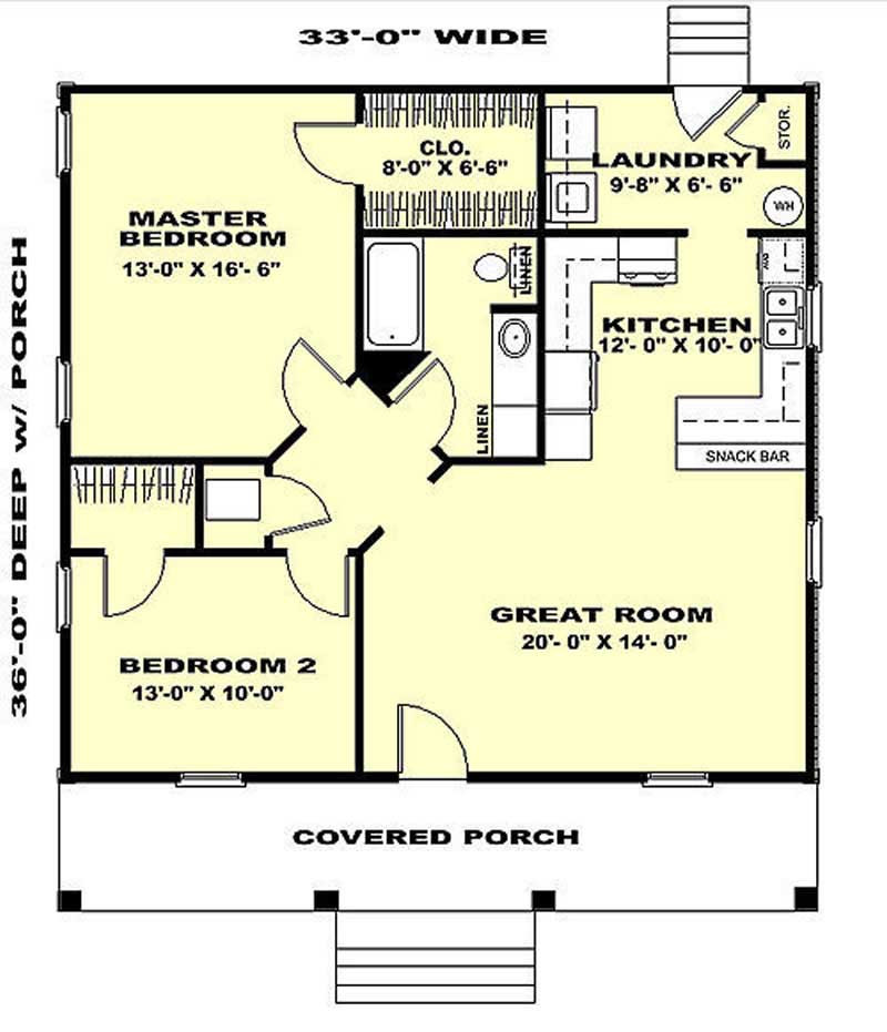 Small Bedroom Floor Plan
 Country House Plan 2 Bedrms 1 Baths 1007 Sq Ft 123