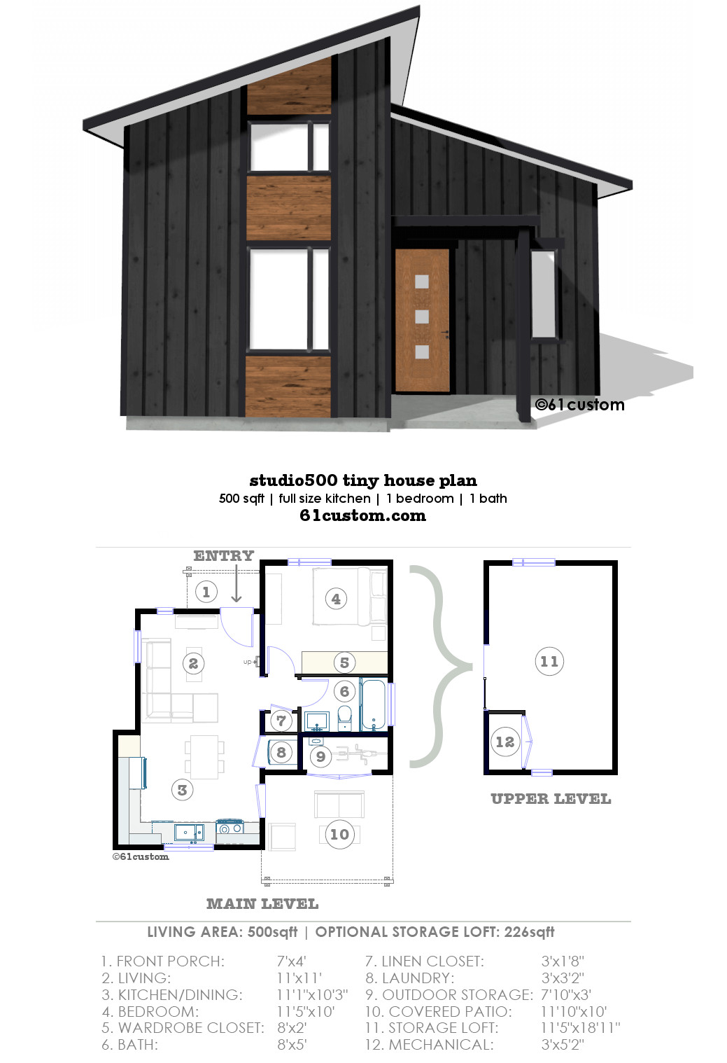 Small Bedroom Floor Plan
 studio500 modern tiny house plan