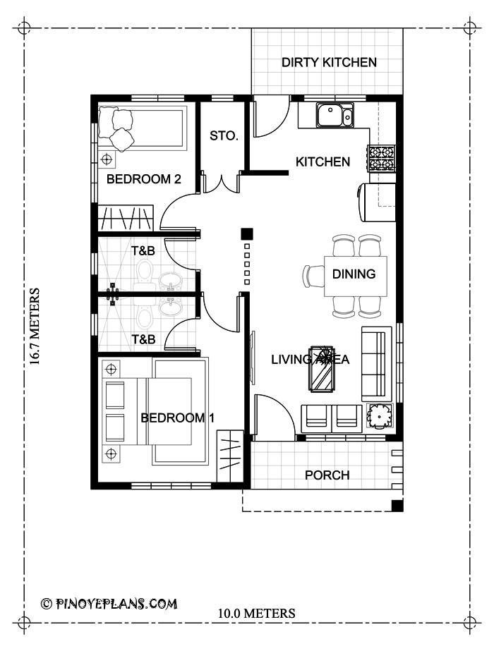 Small Bedroom Floor Plan
 Two Bedroom Small House Design SHD