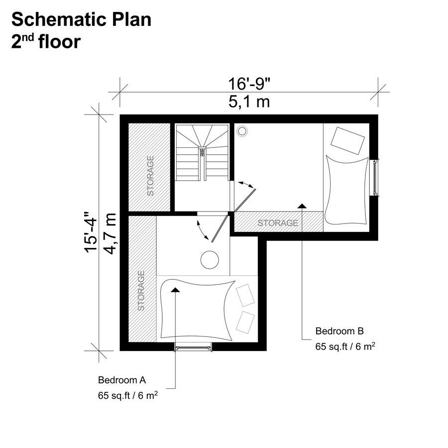 Small Bedroom Floor Plan
 2 Bedroom Small House Plans