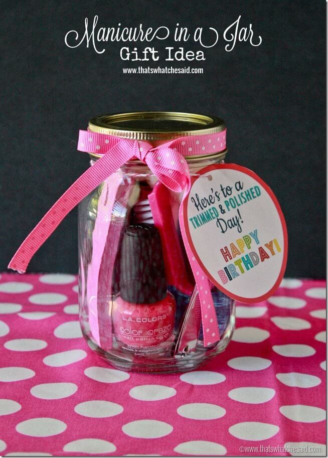 Small Birthday Gift Ideas
 Manicure in a Jar Gift Idea Printable