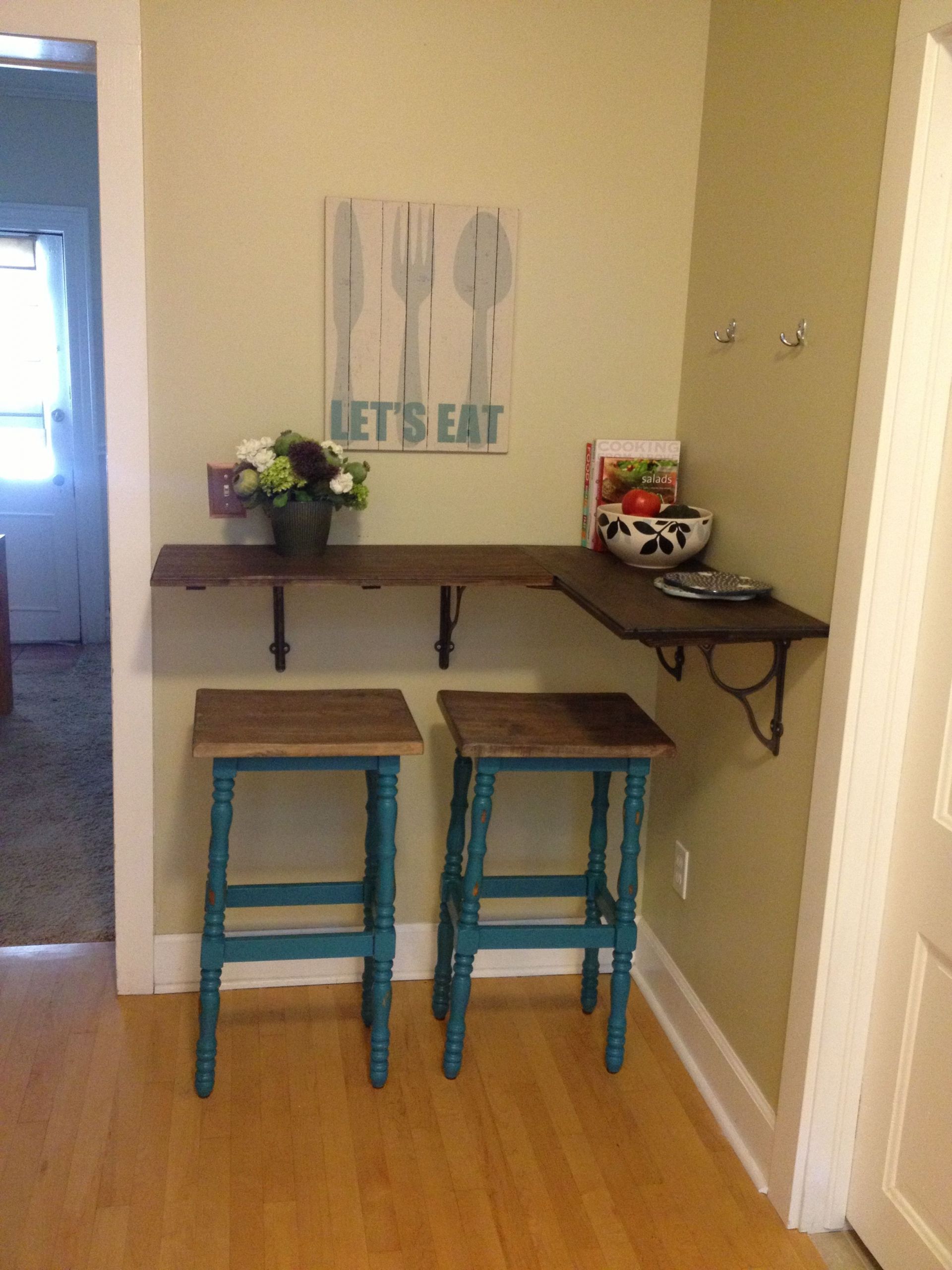 Small Kitchen Bar Table
 My new DIY kitchen bar thicker shelf with wooden brackets