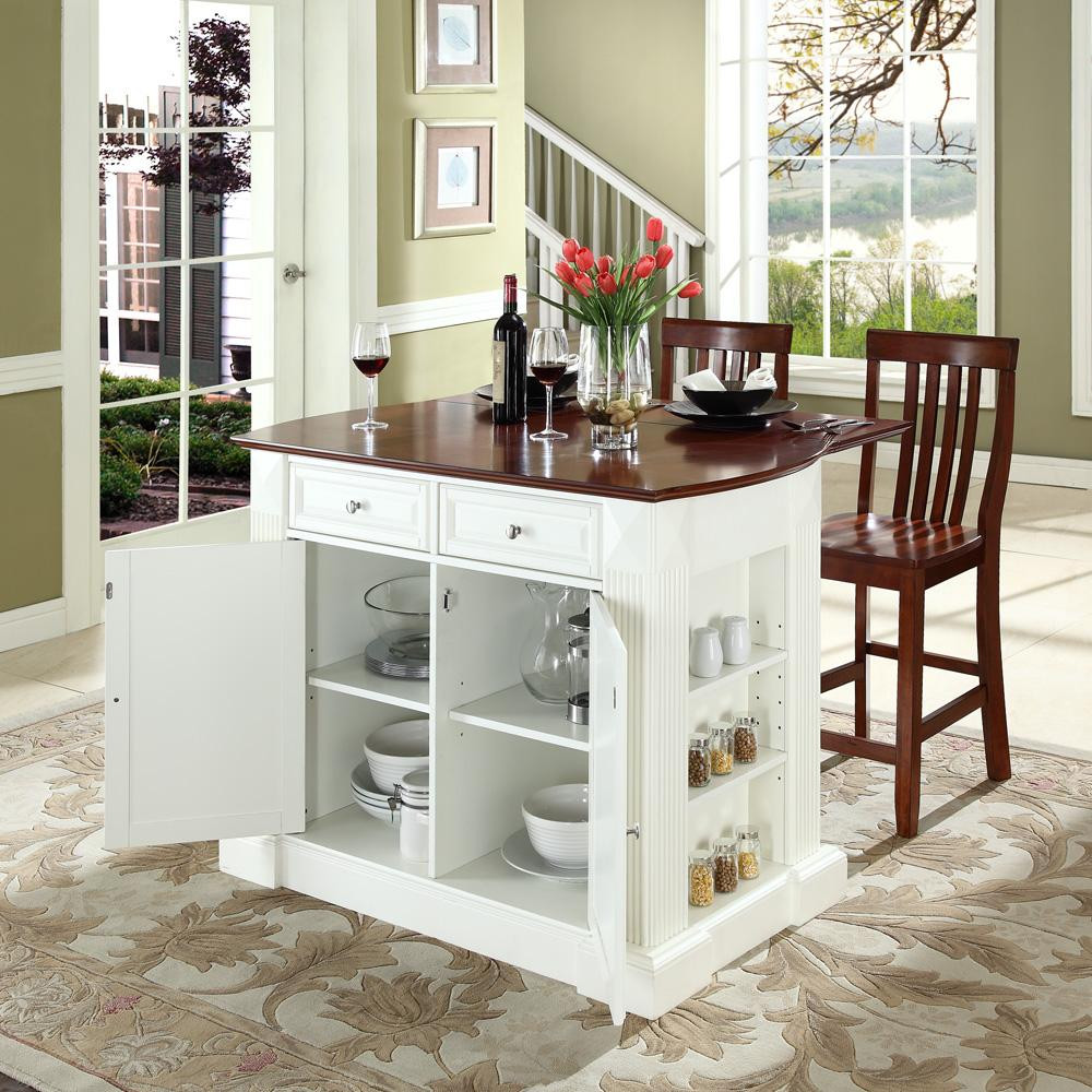 Small Kitchen Island With Stools
 Crosley Drop Leaf Breakfast Bar Top Kitchen Island with 24