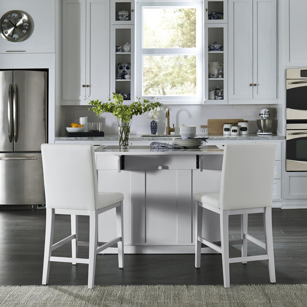 Small Kitchen Island With Stools
 Home Styles Linear White Kitchen Island and 2 Bar Stools