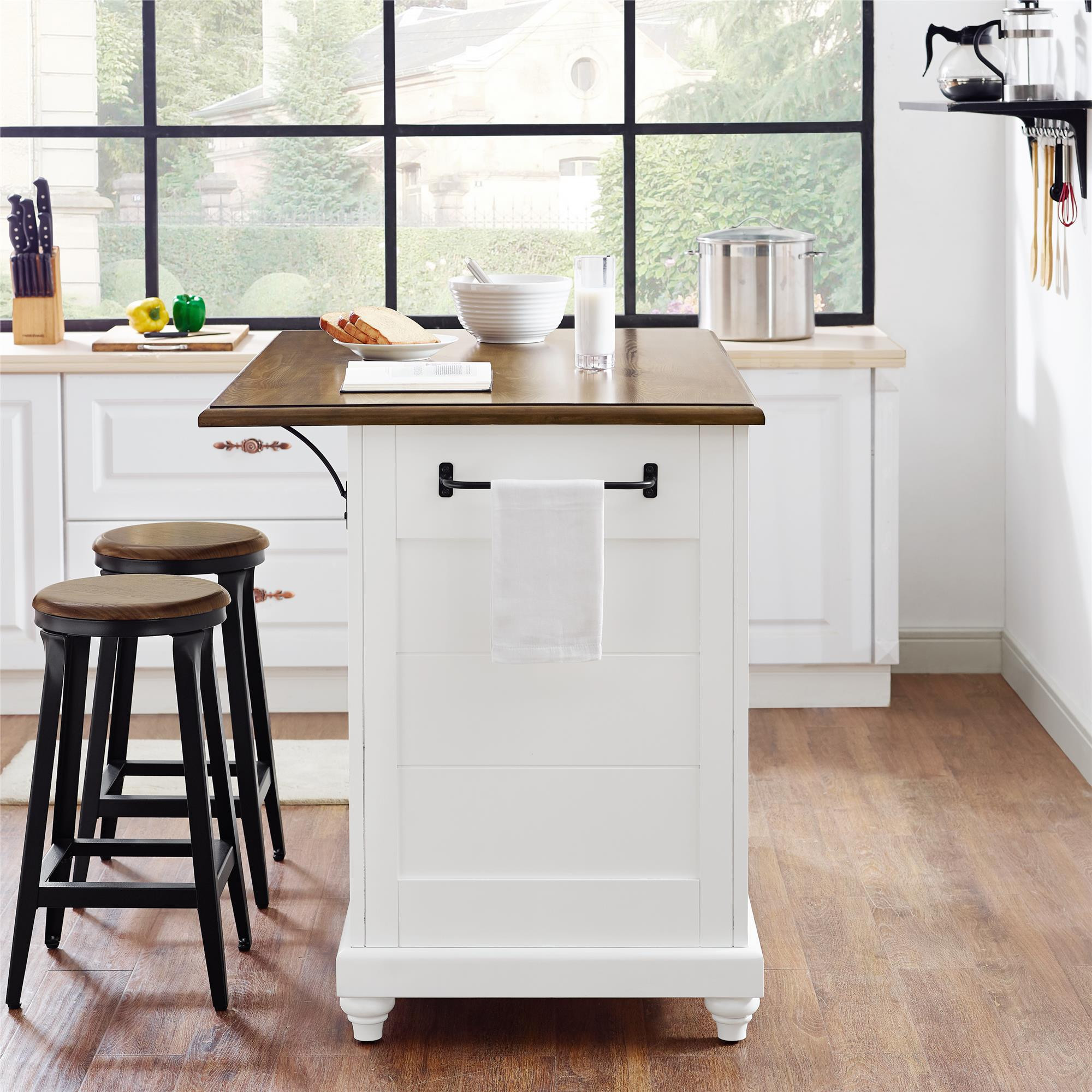 Small Kitchen Island With Stools
 Dorel Home Furnishings Kelsey White Kitchen Island with 2