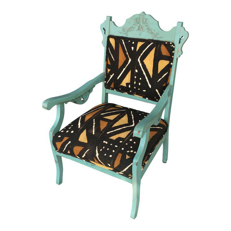 Small Upholstered Chair For Bedroom
 Turquoise Antique African Mudcloth Upholstered Chair