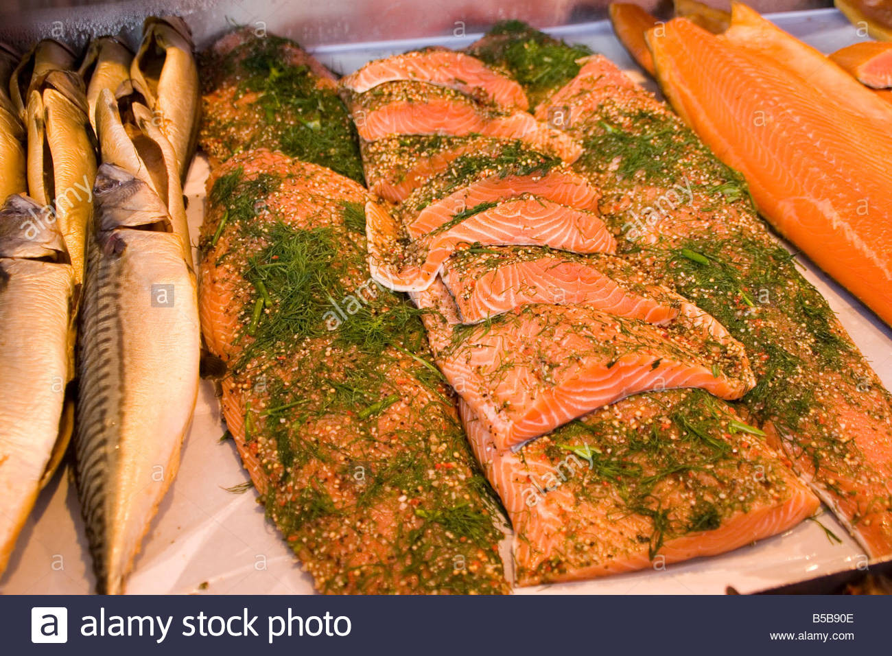 Smoked Salmon For Sale
 Smoked salmon with dill and herbs and other smoked fish