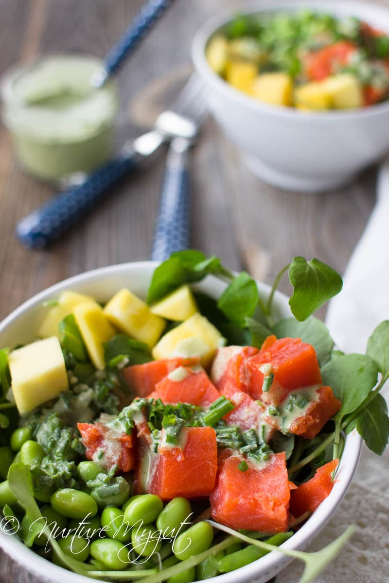 Smoked Salmon Poke Bowl
 Easy DIY Smoked Salmon Poke Bowl w Cilantro Cream Dressing