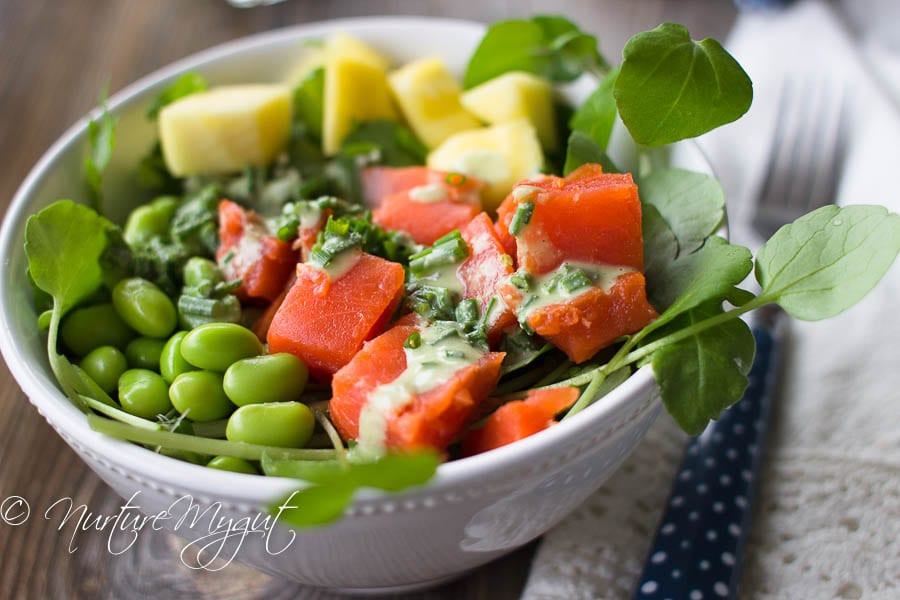 Smoked Salmon Poke Bowl
 Easy DIY Smoked Salmon Poke Bowl w Cilantro Cream Dressing