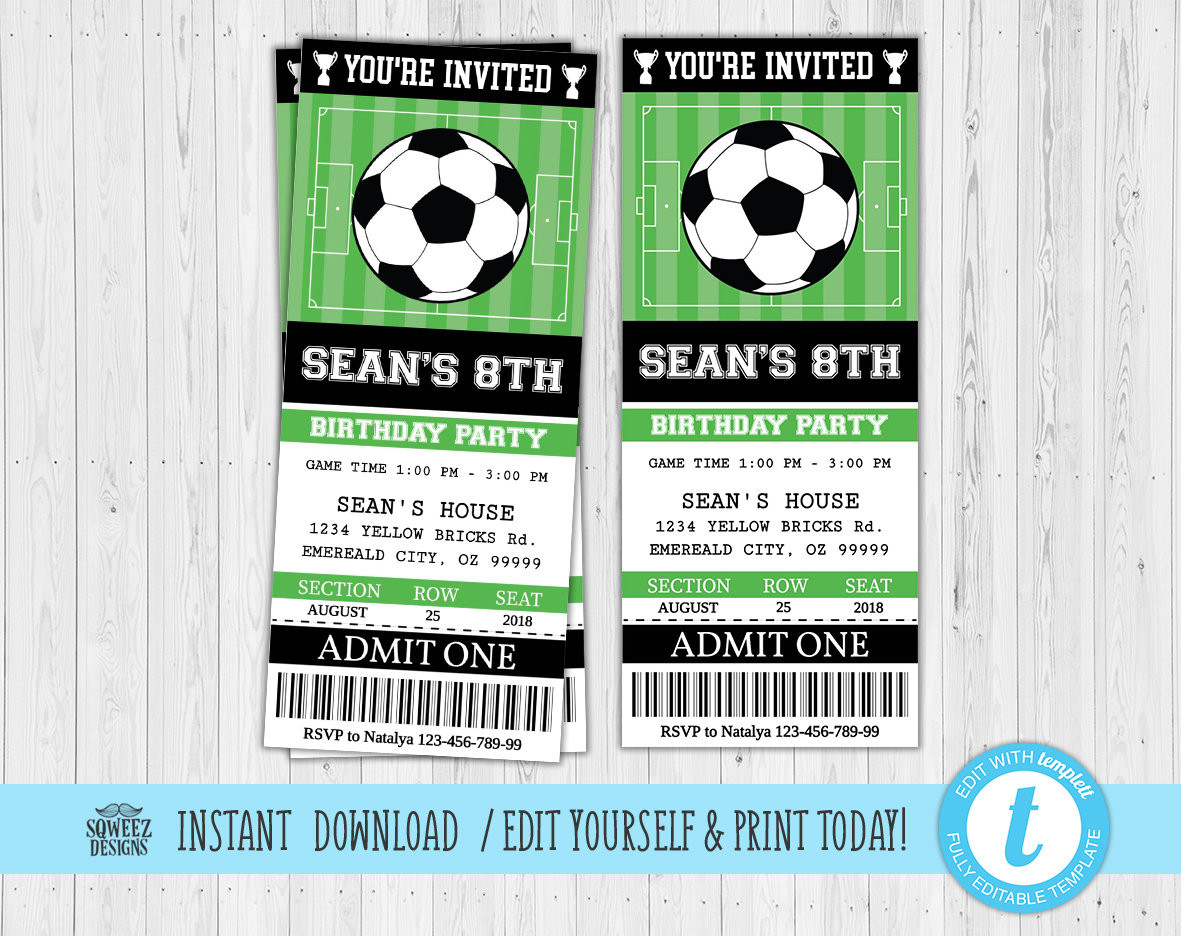 Soccer Birthday Party Invitations
 Soccer Invitation Soccer birthday Soccer party Ticket