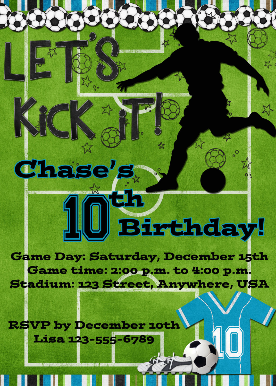 Soccer Birthday Party Invitations
 Soccer Birthday Party Invitation Turquoise