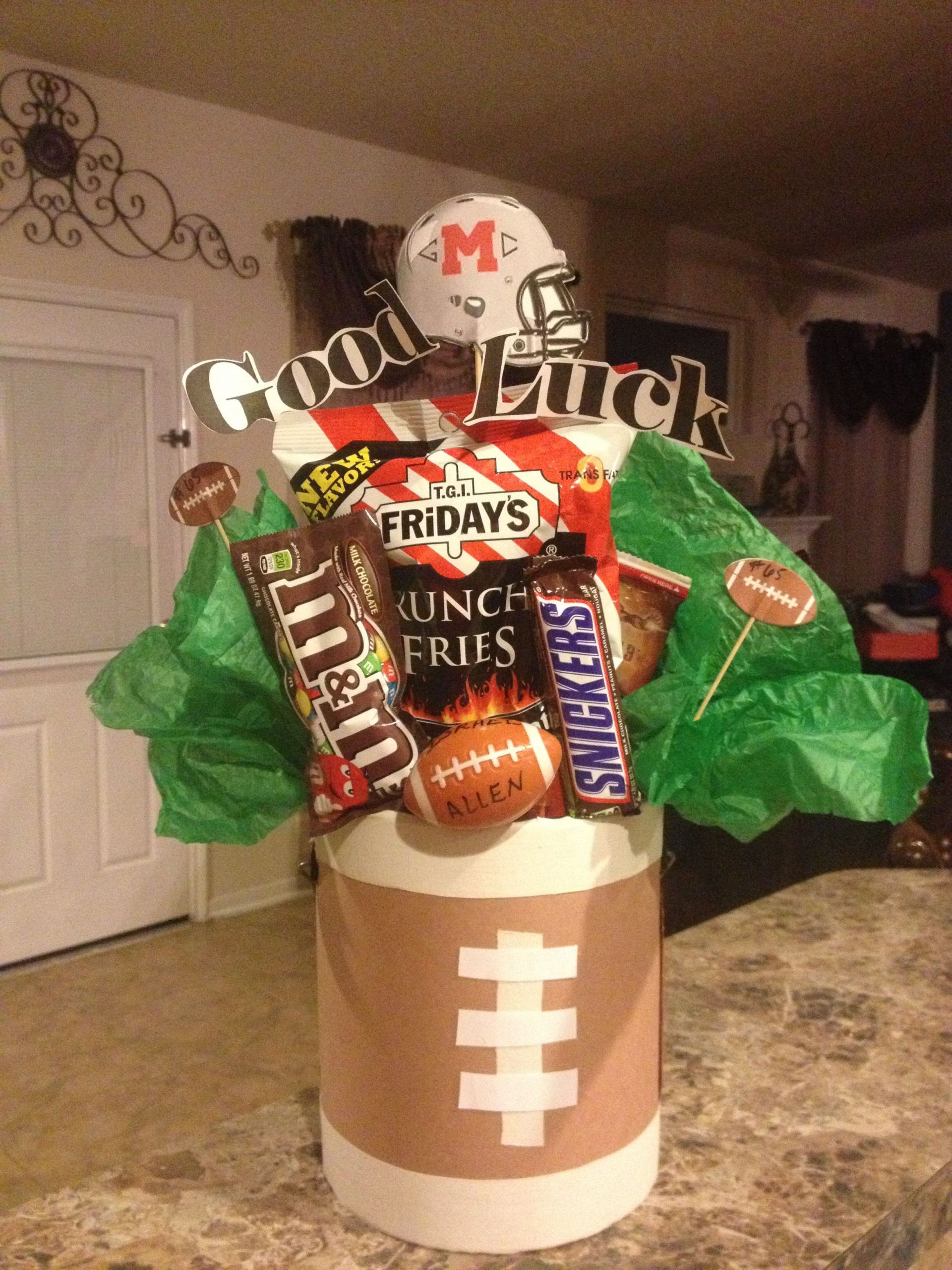 Soccer Gift Ideas For Boys
 Varsity football player t idea I made this basket