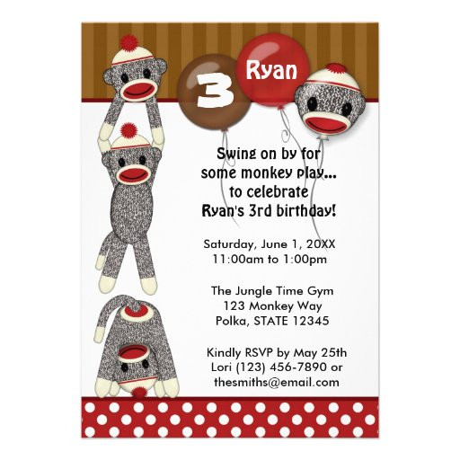 Sock Monkey Birthday Invitations
 Silly SOCK MONKEY Birthday Invitation SMR girl boy