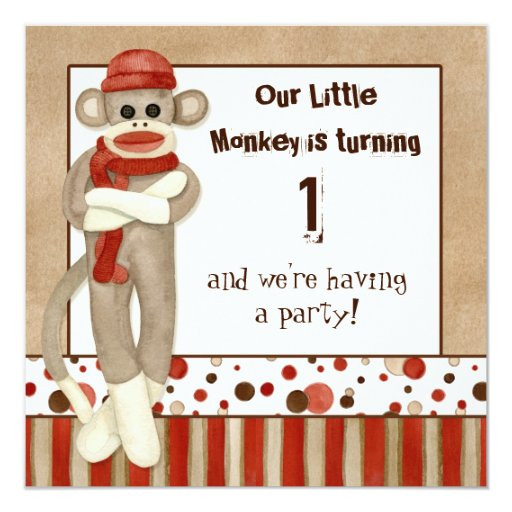 Sock Monkey Birthday Invitations
 Sock Monkey Birthday Party Invitation