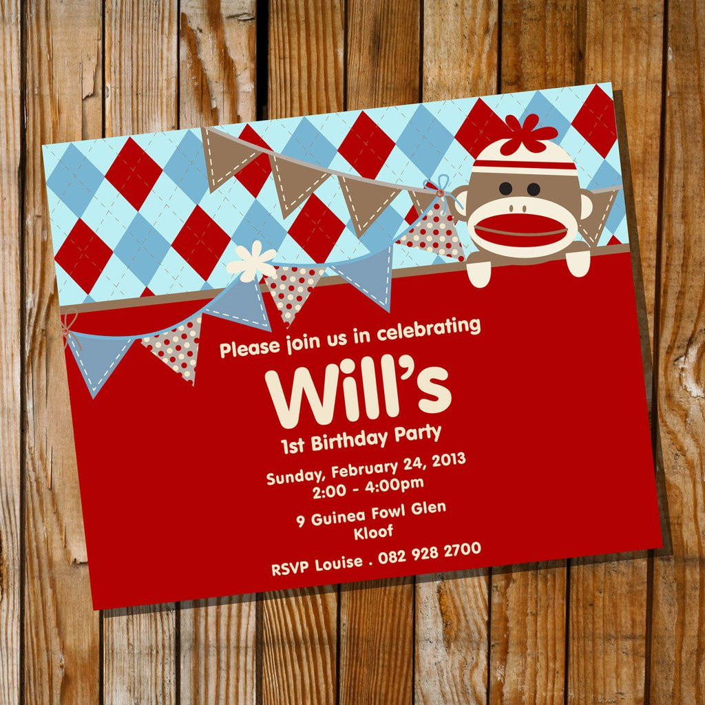 Sock Monkey Birthday Invitations
 Sock Monkey Birthday Party Invitation