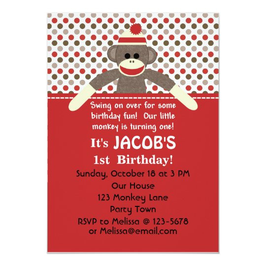 Sock Monkey Birthday Invitations
 Sock Monkey Birthday Party invitation customize