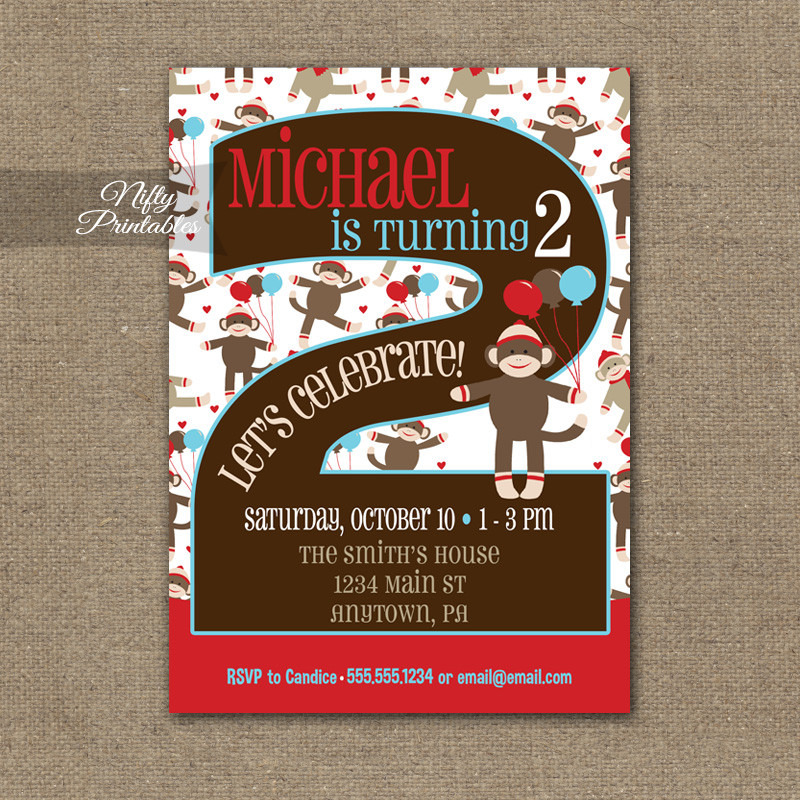 Sock Monkey Birthday Invitations
 2nd Birthday Invitation Sock Monkey Birthday Invitation