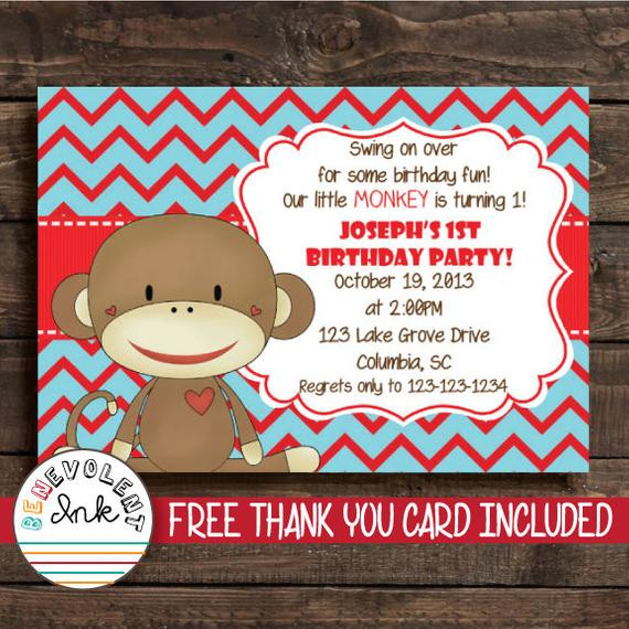 Sock Monkey Birthday Invitations
 Sock Monkey Birthday Invitation First Birthday by