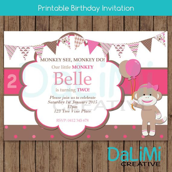 Sock Monkey Birthday Invitations
 4 x 6 inch Sock Monkey Birthday Invitation 2nd by