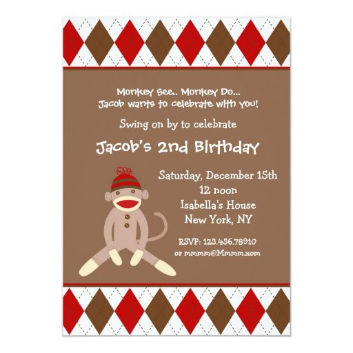 Sock Monkey Birthday Invitations
 Sock Monkey Birthday Party Invitations