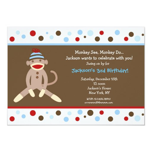 Sock Monkey Birthday Invitations
 Sock Monkey Birthday Party Invitations Boy Kids