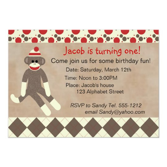 Sock Monkey Birthday Invitations
 Sock Monkey Birthday Invitation