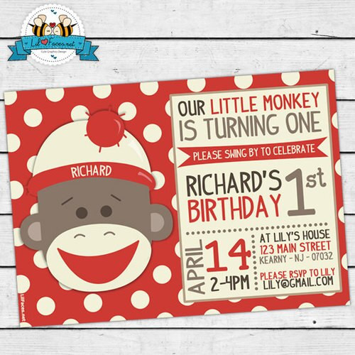 Sock Monkey Birthday Invitations
 Sock Monkey Birthday Party Invitation Printable Invitation