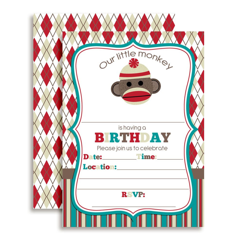 Sock Monkey Birthday Invitations
 Sock Monkey Birthday Party Invitations Amanda Creation