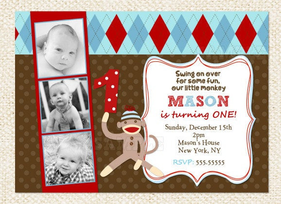 Sock Monkey Birthday Invitations
 Sock Monkey Birthday Invitations