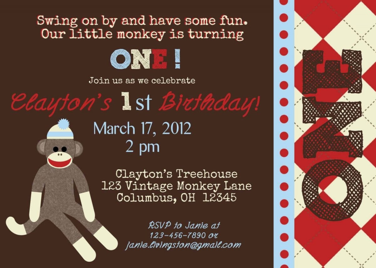 Sock Monkey Birthday Invitations
 Printable Monkey Birthday Invitations Free