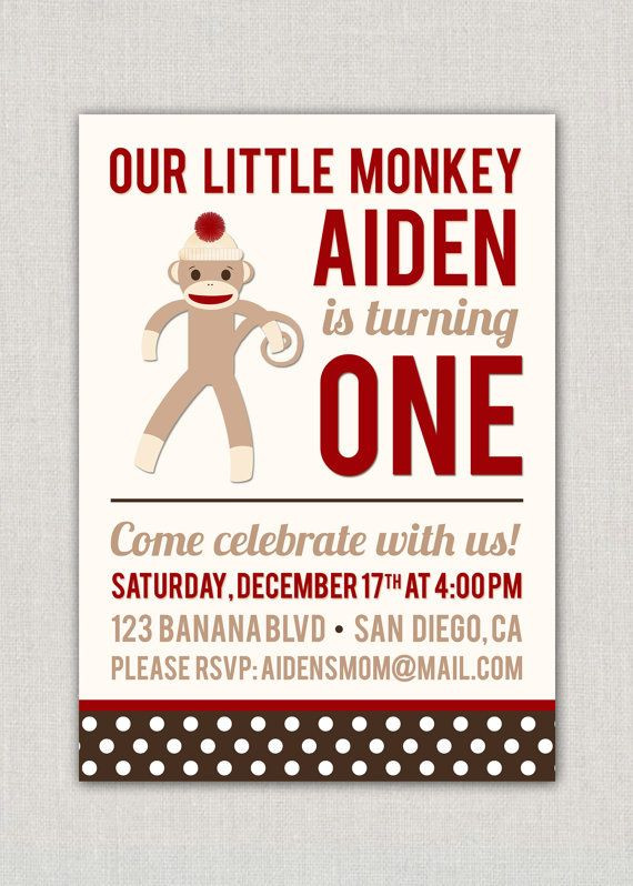 Sock Monkey Birthday Invitations
 Sock Monkey Birthday Party Invitation