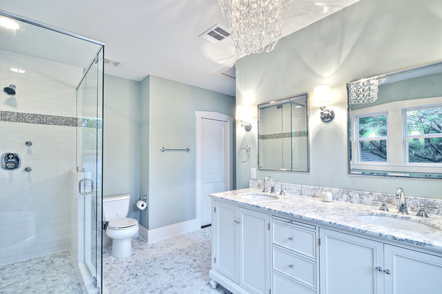 Spa Like Master Bathroom
 Spa like master bath with glass chandelier and pedestal