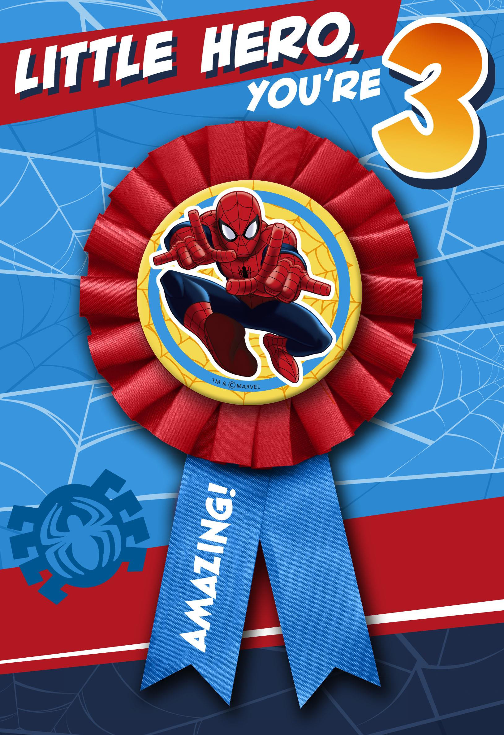 Spiderman Birthday Card
 Spider Man 3rd Birthday Card With Wearable Ribbon