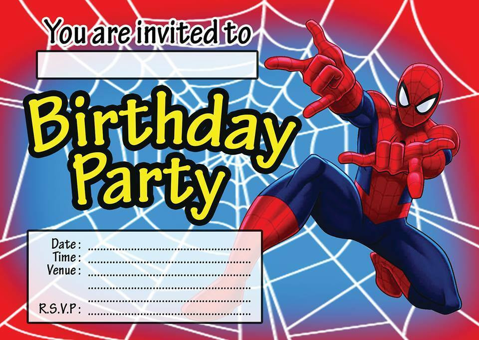 Spiderman Birthday Card
 SPIDERMAN CHILDRENS BIRTHDAY PARTY INVITATIONS INVITES
