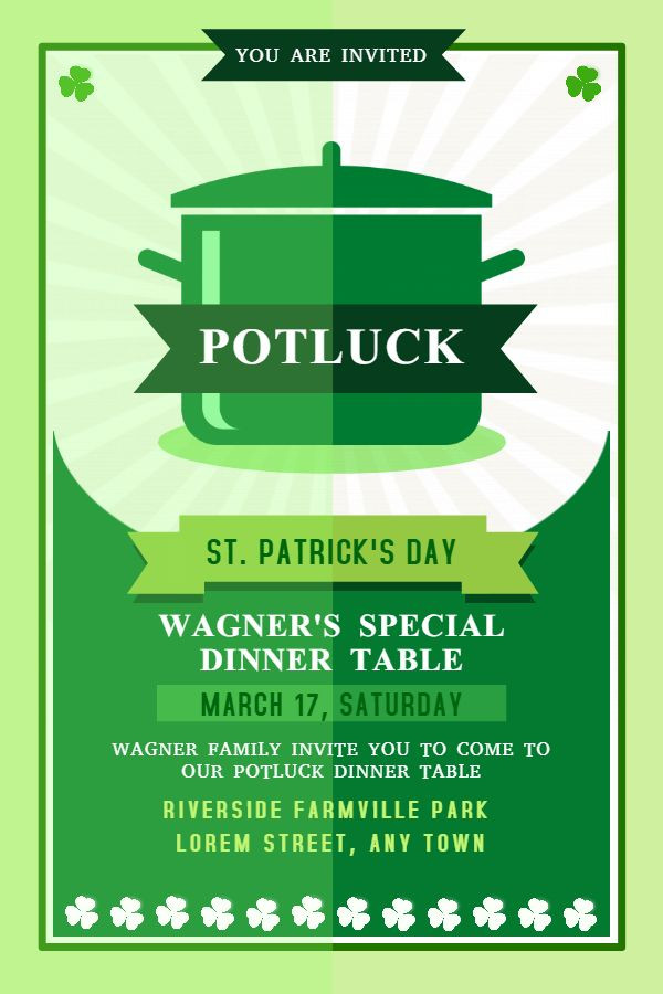 St Patrick Day Potluck Ideas
 St Patrick s Day Potluck event flyer template