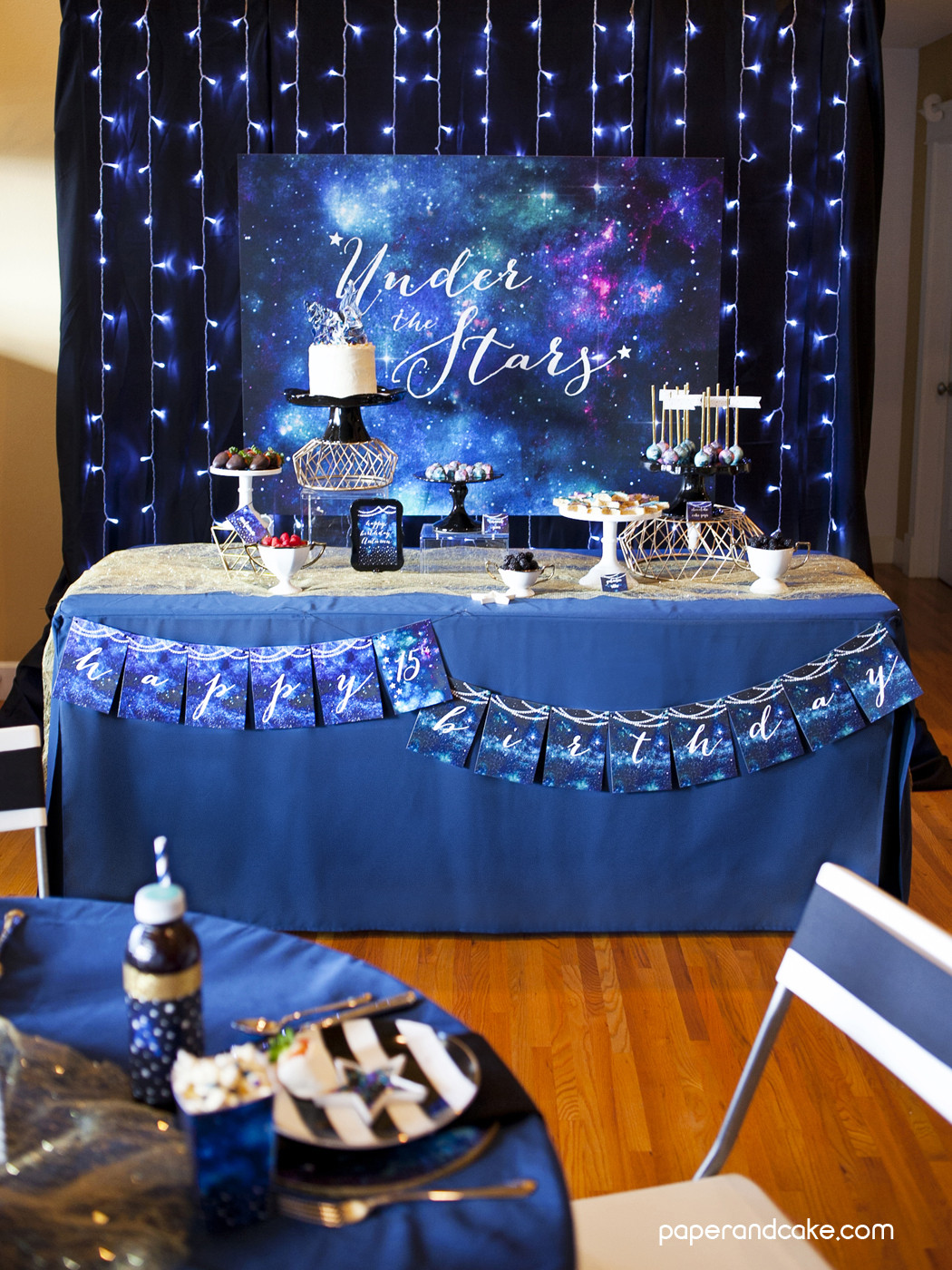 Star Birthday Decorations
 Under the Stars Galaxy Printable Party Paper and Cake