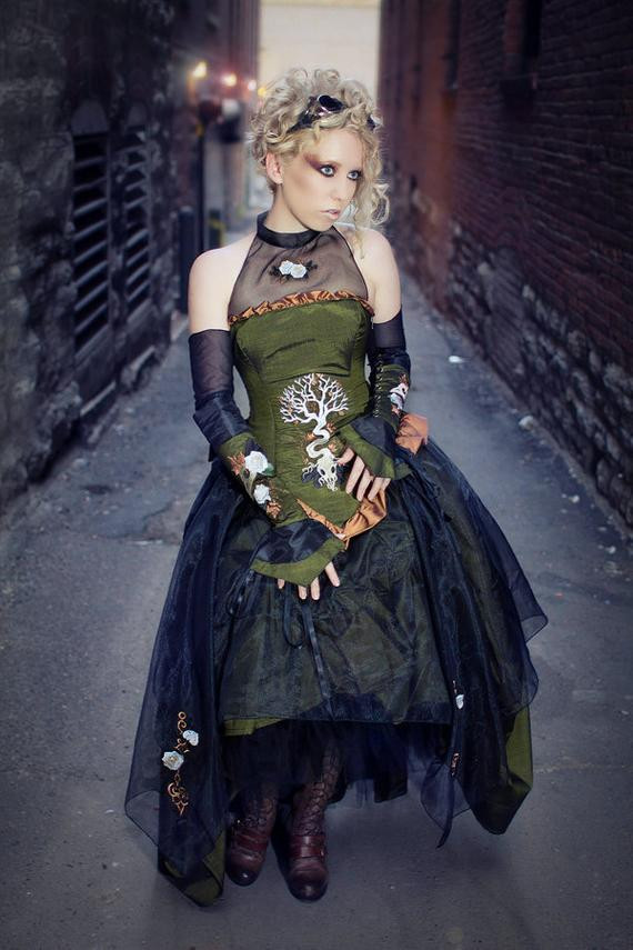 Steampunk Wedding Gown
 Items similar to Steampunk Wedding Gown Embroidered with