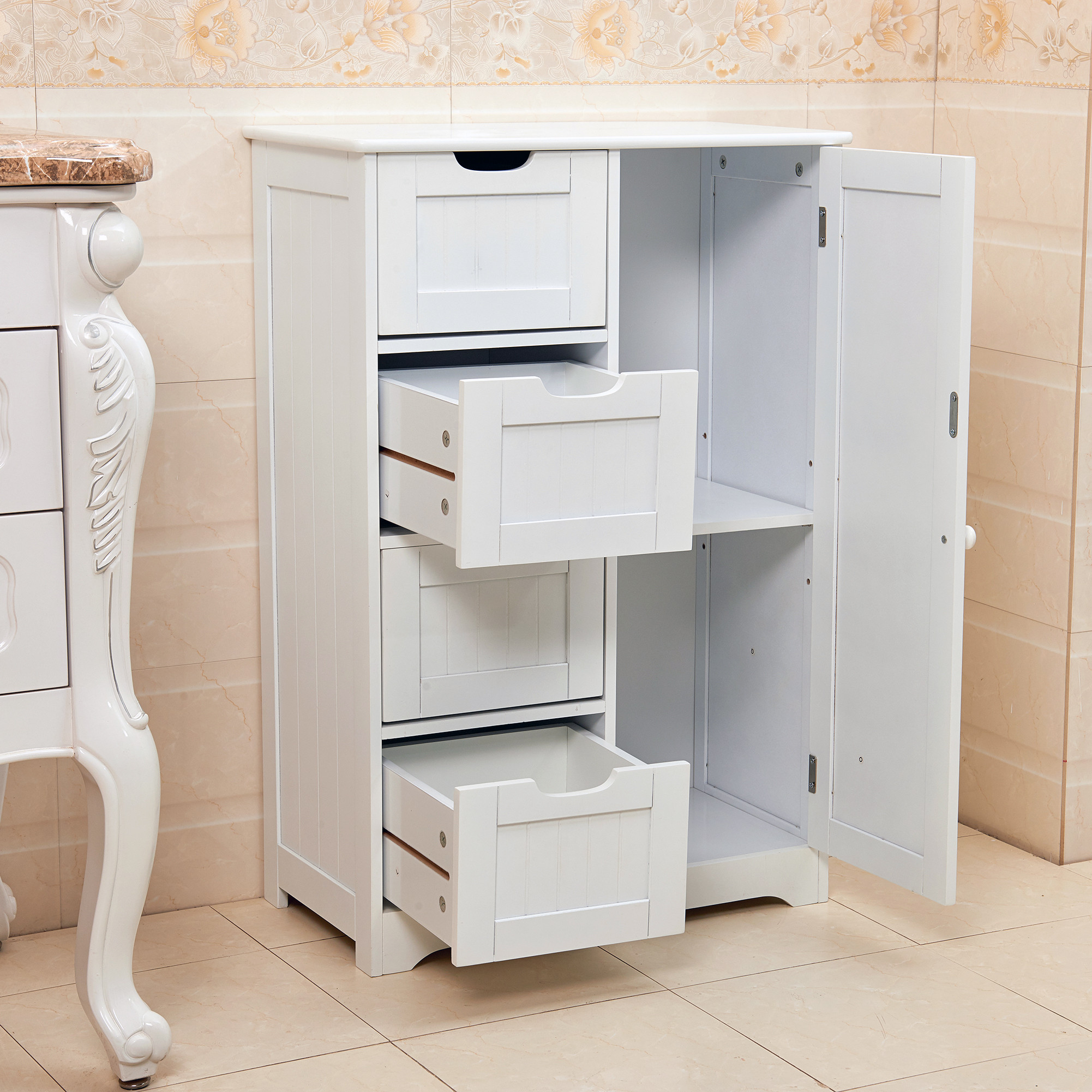 Storage Cabinets For Bathroom
 White Wooden 4 Drawer Bathroom Storage Cupboard Cabinet