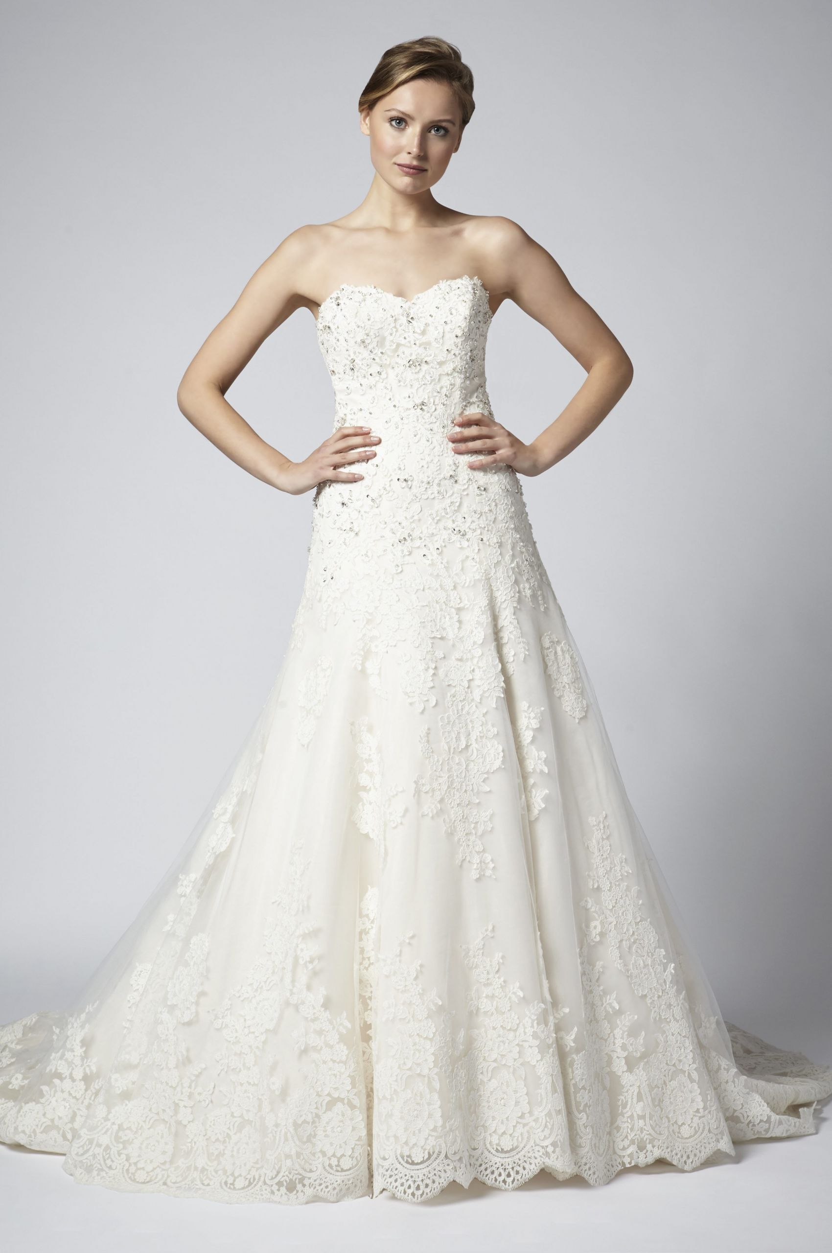 Strapless Wedding Gown
 Strapless Lace Beaded A line Wedding Dress