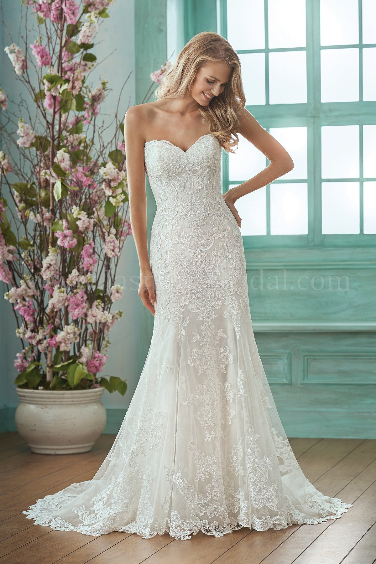 Strapless Wedding Gown
 F Sweetheart Strapless Embroidered Lace & Silky
